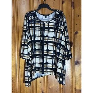 Zac & Rachel Woman Sweater 2X Plaid Long Sleeves Lightweight Shark Bite Hem